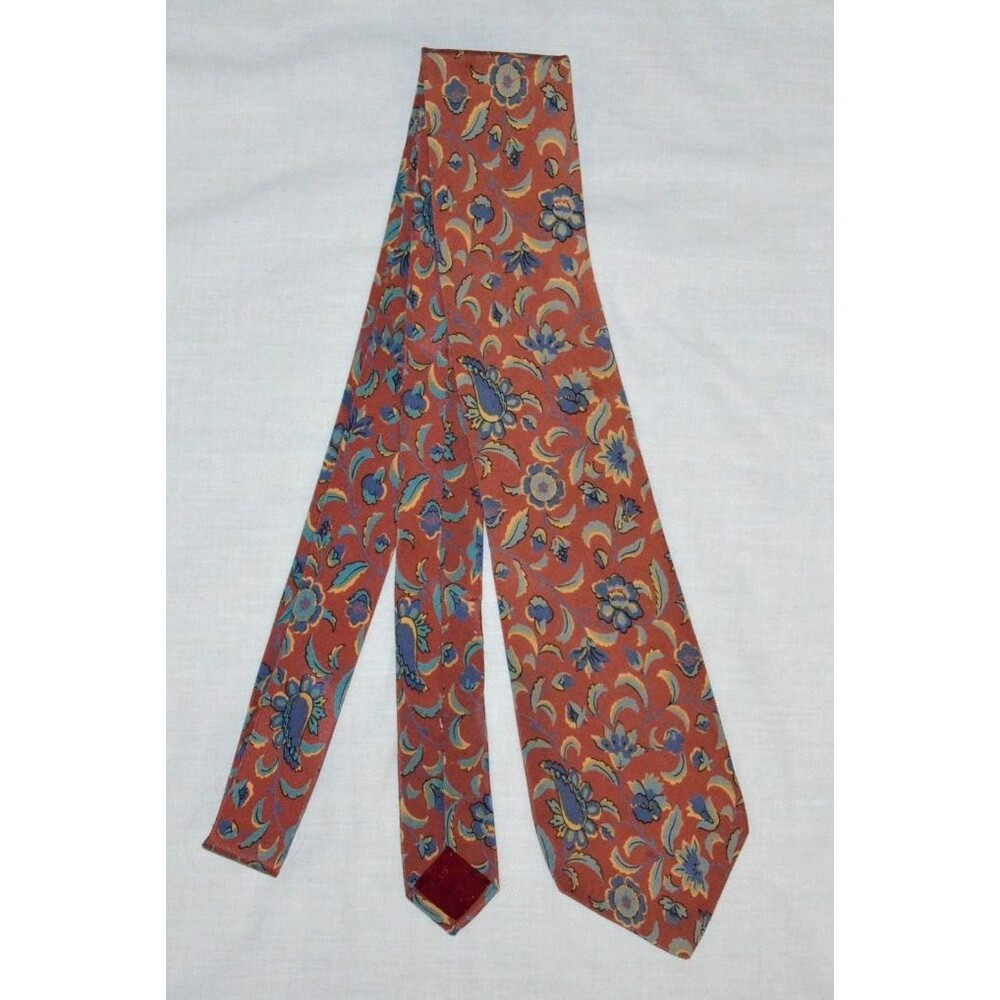 Charles Jourdan Paris Silk Tie Salmon Pink Blue Green Floral Leaves Made Italy